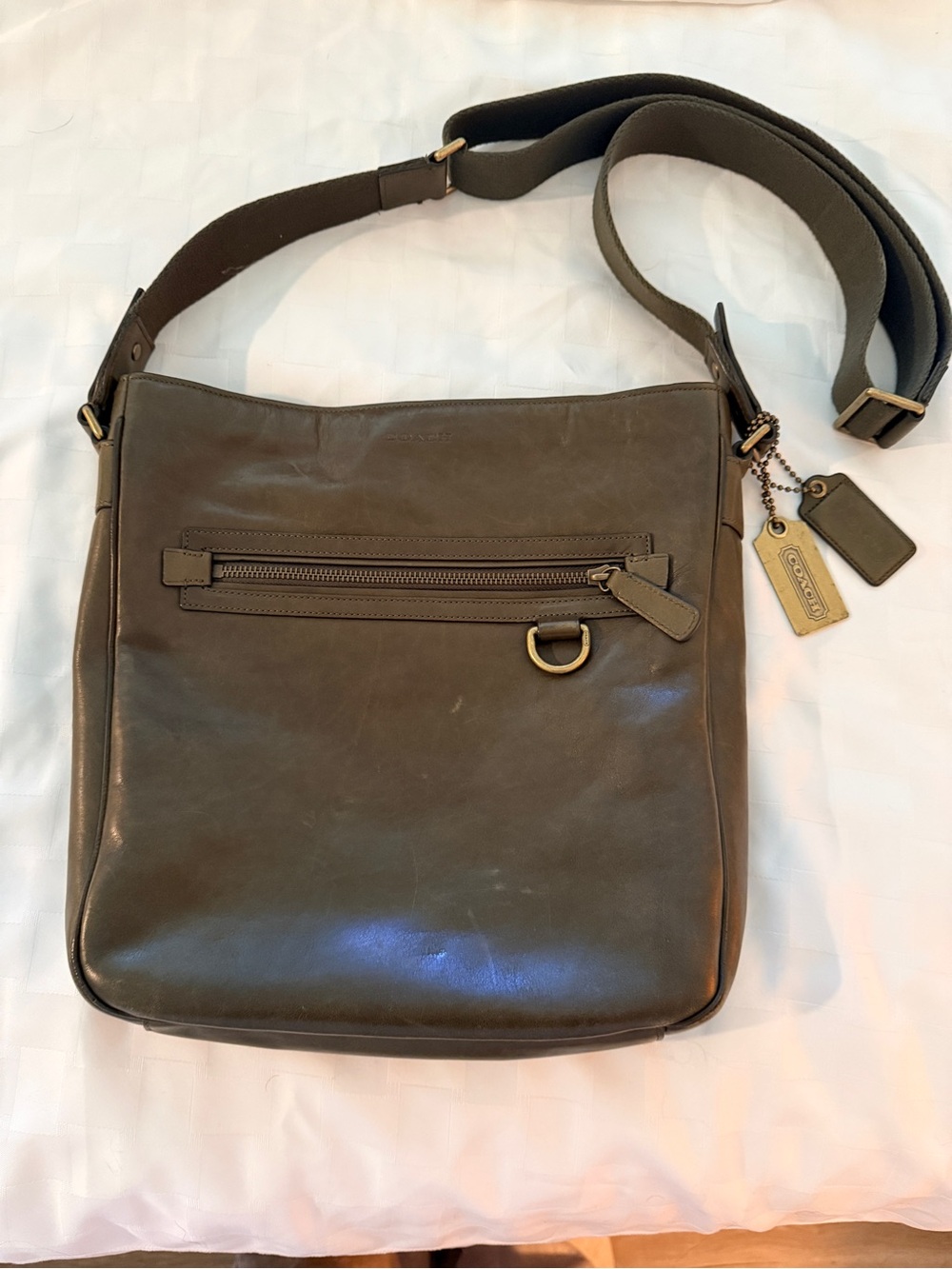 Coach Olive Green Bleecker Field Bag with Brass Accents